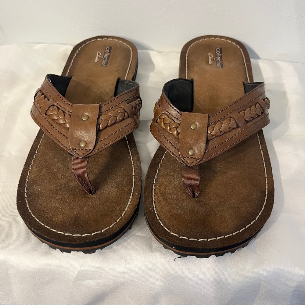 Clarks Brown Leather Sandals with Braided Strap
